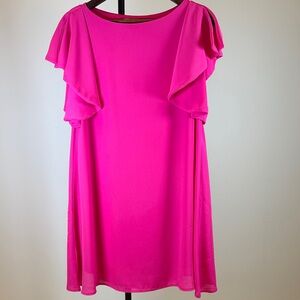 Carole Christian Hot Pink Flutter Sleeve Shift Dress - Medium